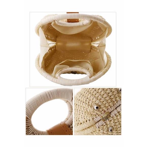 NEW CAP ZONE women's crochet rattan circle beach bag in red - Picture 3 of 3